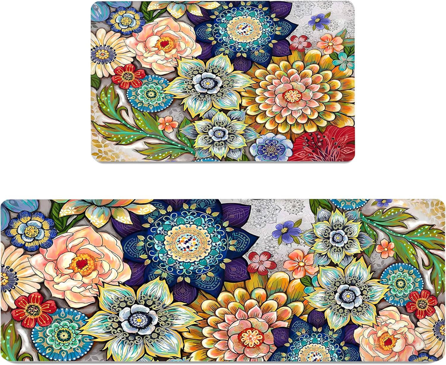 Red Barrel Studio® Colorful Vintage Flower Kitchen Rug Non Slip | Wayfair