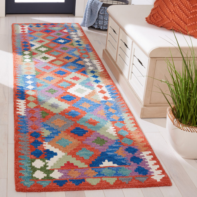 Tapis orange / bleu Horwich, Tapis de couloir 2 pi 3 po x 9 pi