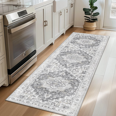 Tapis de couloir intérieur neutre gris antidérapant Nathalya