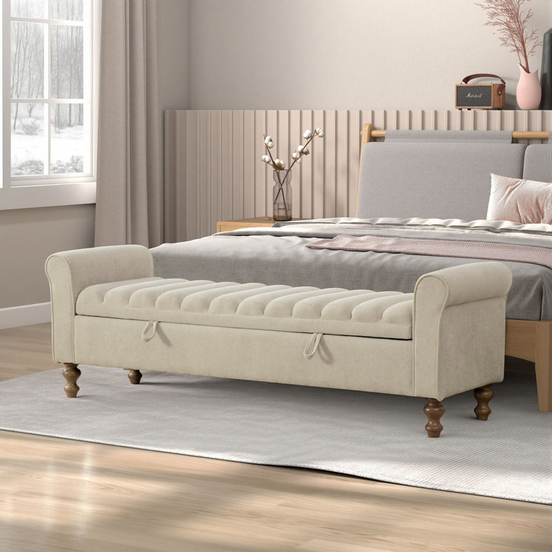 Banc de rangement rembourré l 65,5 po, Gris beige