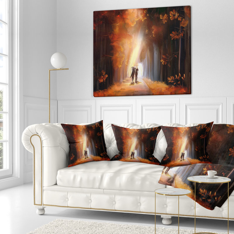 Coussin paysage qui marche dans le parc, 16 po x 1 po, Coussin décoratif