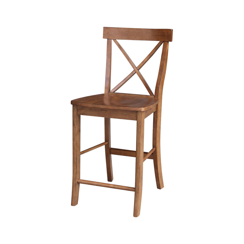Guzik Solid Wood Counter Stool, Counter Stool (24" Seat Height), Distressed Oak