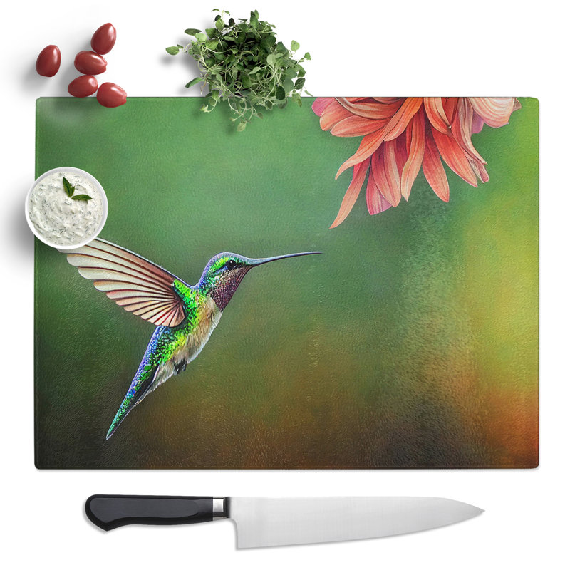 Floral Hummingbird Art Vol.4  Glass Chopping Board