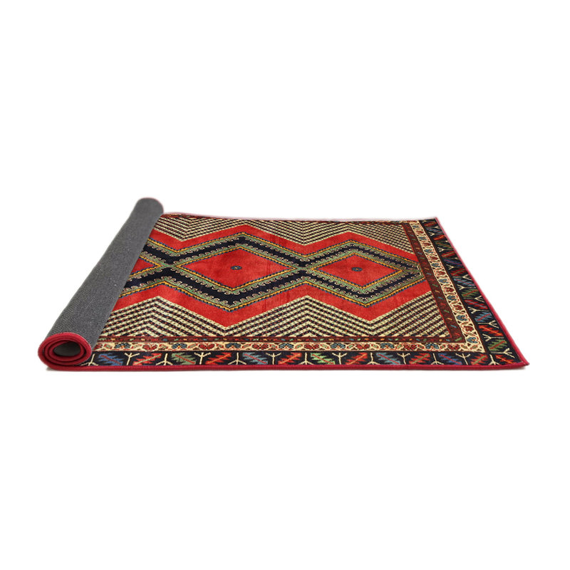 Tapis traditionnel rouge / vert / noir, Rond 7 pi