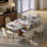 Ensemble de salle à manger moderne, ensemble de table de salle à manger rectangulaire pré-assemblé, ensemble de table de salle à manger en pierre frittée avec chaises rembourrées en similicuir