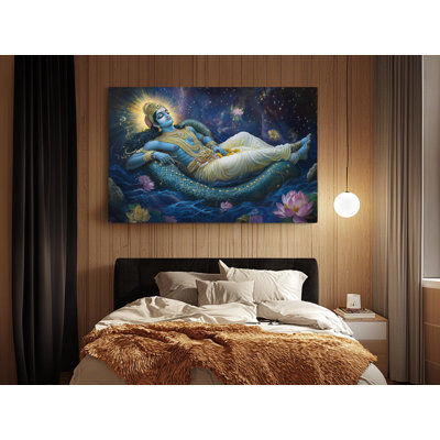 «Lord Vishnu couché sur le serpent» sur une impression sur toile de haute qualité - décoration murale fabriquée à la main - art élégant - cadeau - décoration murale, reproduction de peinture