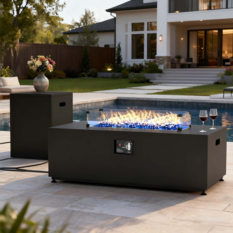  42" Rectangle Aluminum Propane Gas Smokeless Fire Pit Table with Hidden Fuel Tank, Black