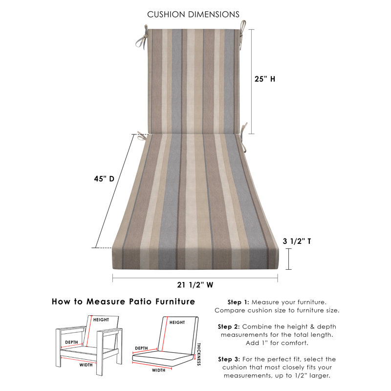 Outdoor Chaise Lounge Cushion – Weather-Resistant, Reversible, Plush Comfort - Basics by Wayfair™, Khaki Stripe