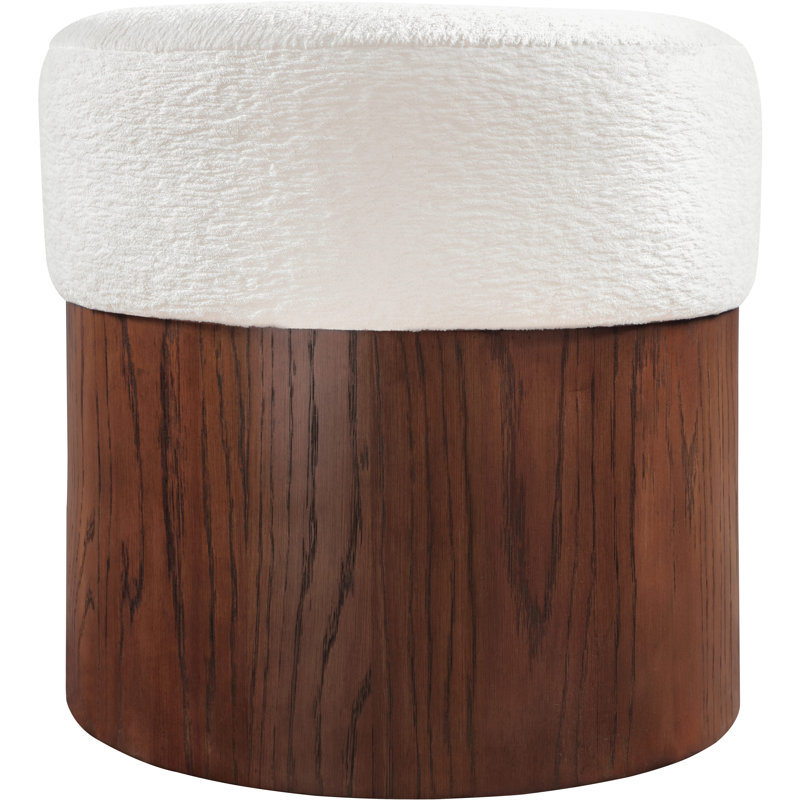 Asai Velour Fur Fabric Ottoman/Stool, Cream Velour Fabric, Brown