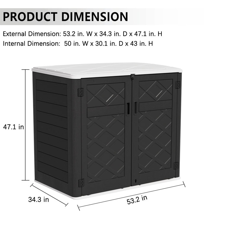 KINYING Outdoor Horizontal Storage Shed, 48 Cu.Ft Outdoor Storage Box For Garden,Patio And Backyard,Customized Shelves &Lockable