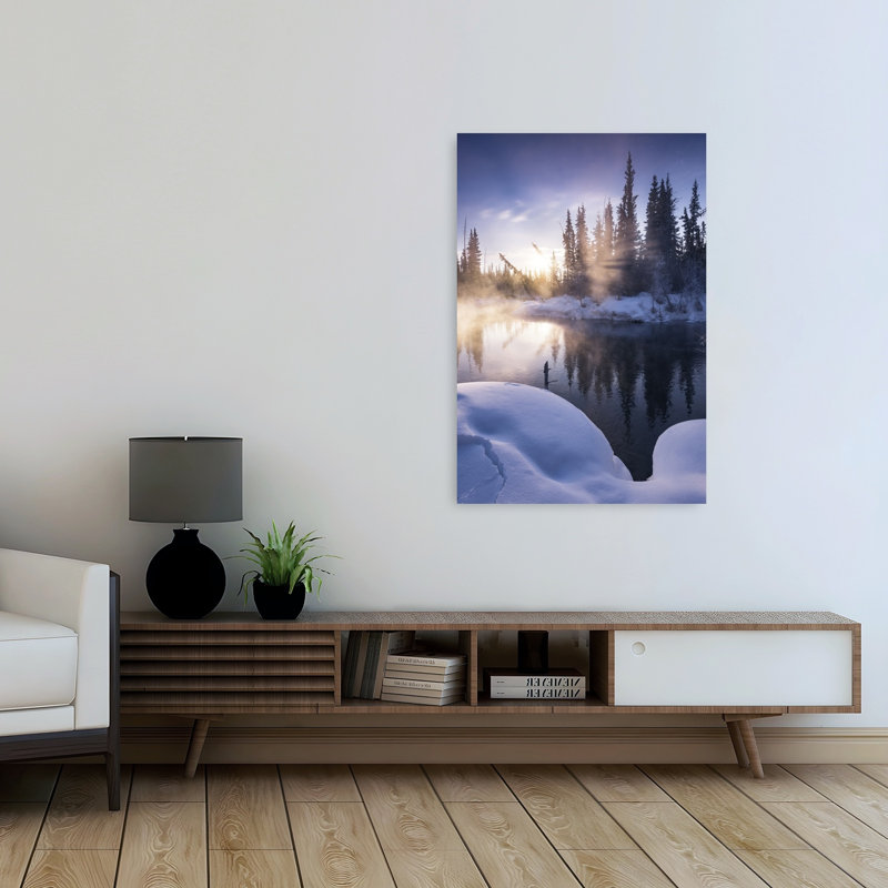 «Alaskan Winter Peaceful Serene Tranquil Pine Tree Forest Landscape», reproduction d'art murale, 48" H x 32" W