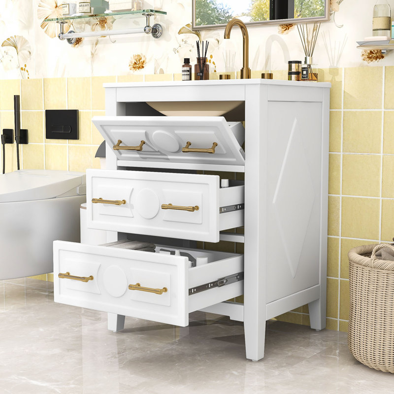 Meuble-lavabo à 3 tiroirs et lavabo en céramique FreeStands, Blanc