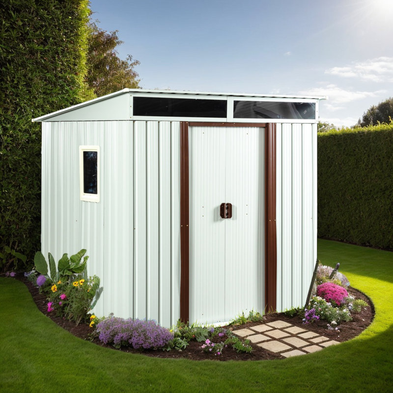 6ft x 5ft White Outdoor Metal Storage Shed with Window, Sliding Doors – Includes Tool Kit, UV-Resistant & Easy Assembly