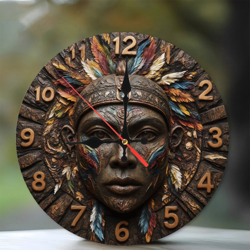 Horloge tribale avec plumes