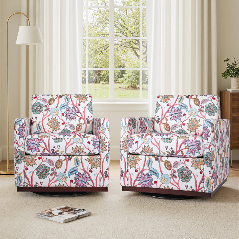 Fauteuil rembourré pivotant, Mélange de coton floral vif