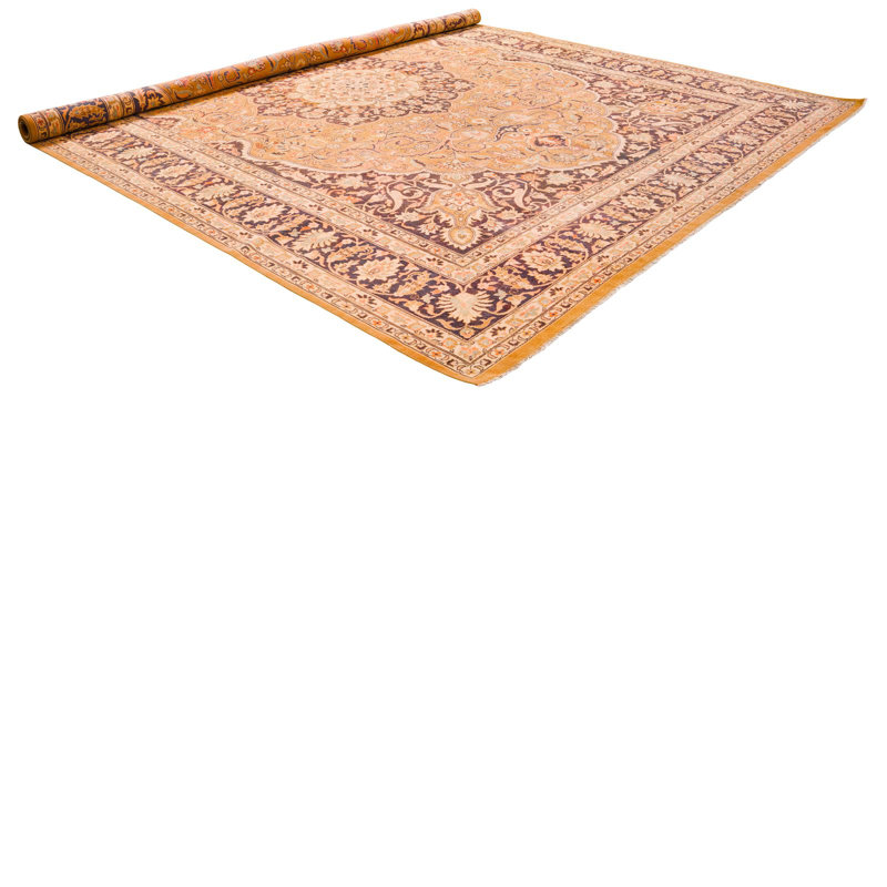 Tapis turc Oushak beige et noir rétro fait à la main 10 x 14