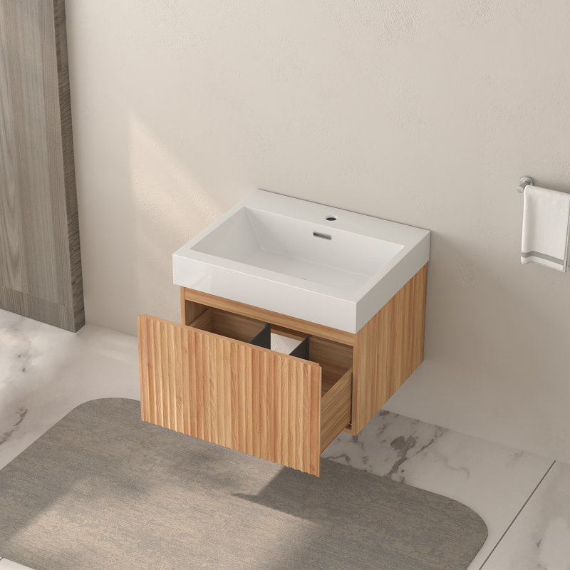 Meuble-lavabo mural de 24 po avec lavabo, armoire de salle de bain flottante murale avec contreplaqué intégré