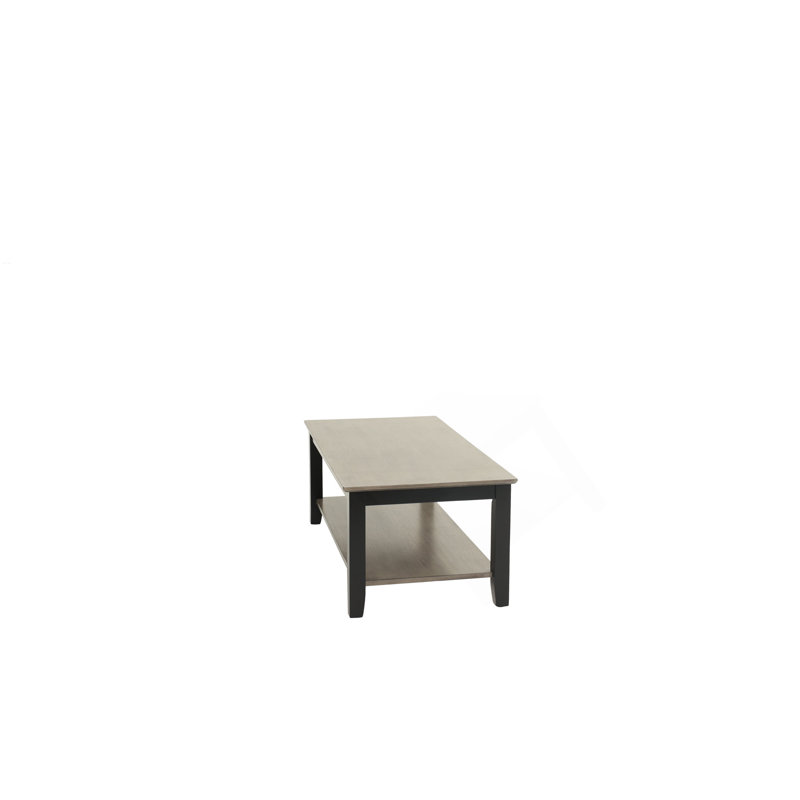 Table basse 1 pièce à finition bicolore grise et noire avec rangement sous le plateau en bois d'hévéa plaqué noyer