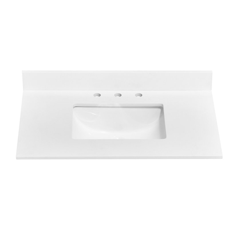 Plateau de meuble-lavabo simple 36 po en pierre de quartz avec lavabo - pour remplacement de meuble-lavabo, sans armoire