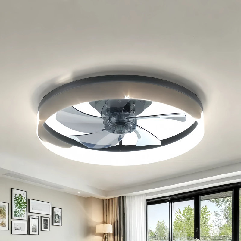 Integrated LED Low Profile Ceiling Fan With Dimmable Light - 5-Speed Remote Control & 1/2-Hour Timer - Black Smoke Ash Blades - Energy Efficient DC Motor