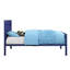 Lit simple avec finition bleu fret, structure en métal, conception de panneaux rectangulaires, panneaux encastrés, look de contenant, 21 lattes, aucun sommier nécessaire, pieds à profil bas, pieds, plaque de fer 25 x 50 mm, charge de 330 lb