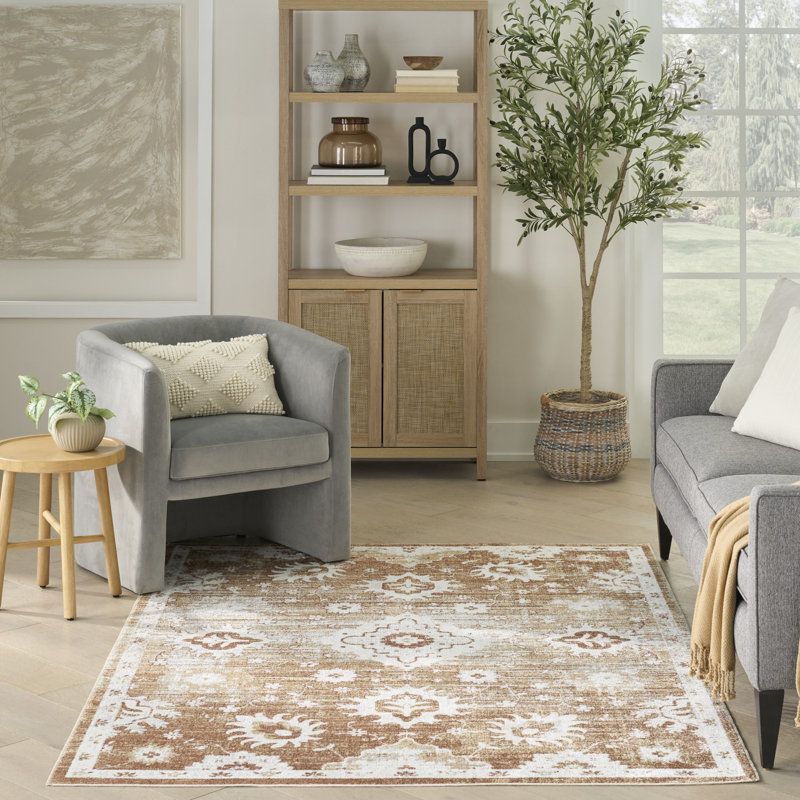 Bungalow Rose Bromelaid Machine Washable Copper Vintage Indoor Rug, Rectangle 6'7" x 9'