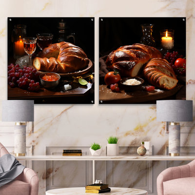 Judaïsme challah traditionnel fête - Judaïsme acrylique ensemble d'art mural en verre de 2