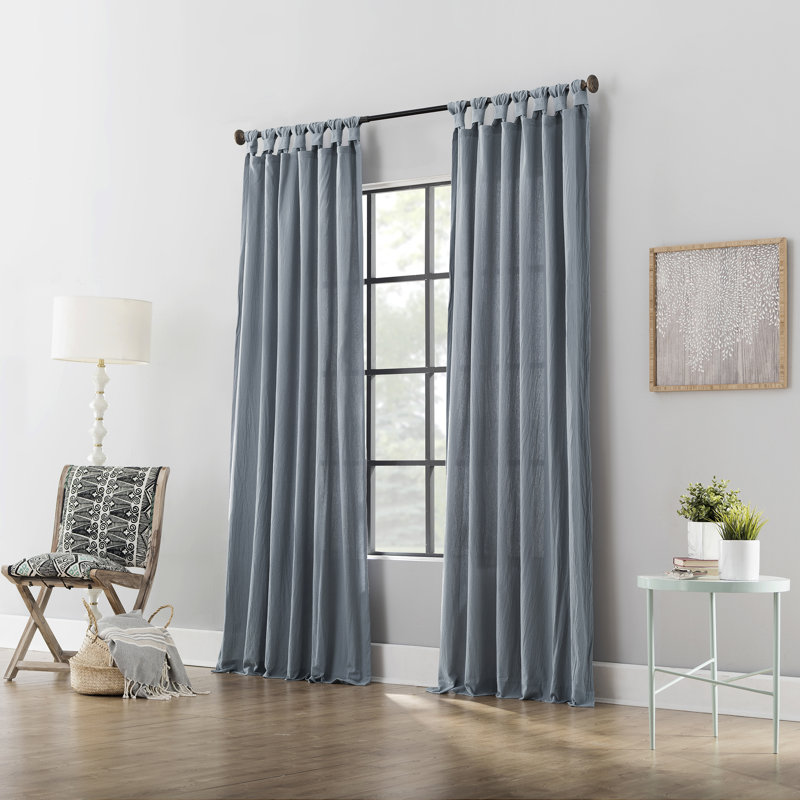 Panneau de rideau semi-transparent avec pattes en coton délavé Archaeo Sarro, l 52" x L 95", Tempête