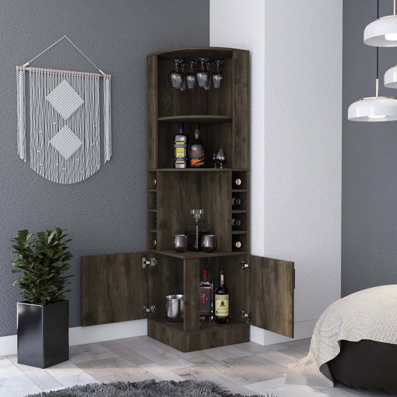 Armoire à boissons alcoolisées à 2 tablettes brun foncé pouvant contenir jusqu'à 8 bouteilles pour un accès pratique à 8 tablettes avec 2 tablettes, un espace spécial