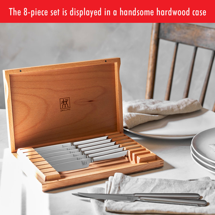 ZWILLING 8-Piece Stainless-Steel Steak Knife Set in Wood Gift Box