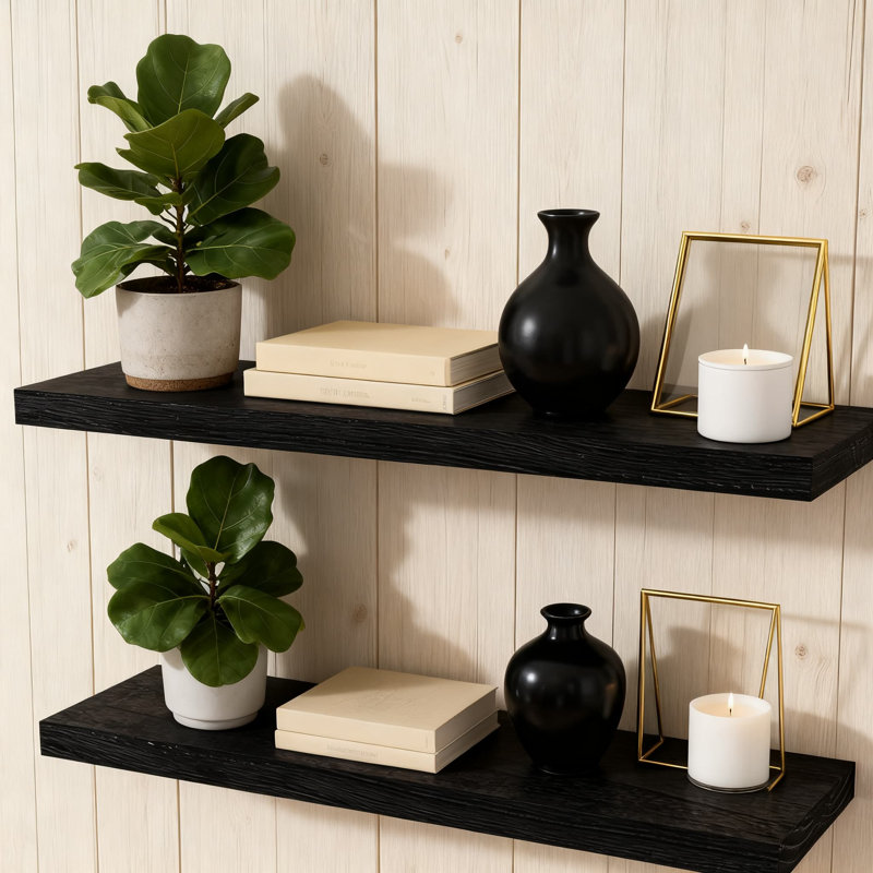 Ensemble de 2 tablettes flottantes en bois avec fixation invisible, tablettes murales de style maison de campagne rustique pour la maison et le bureau, largeur de 24 pouces