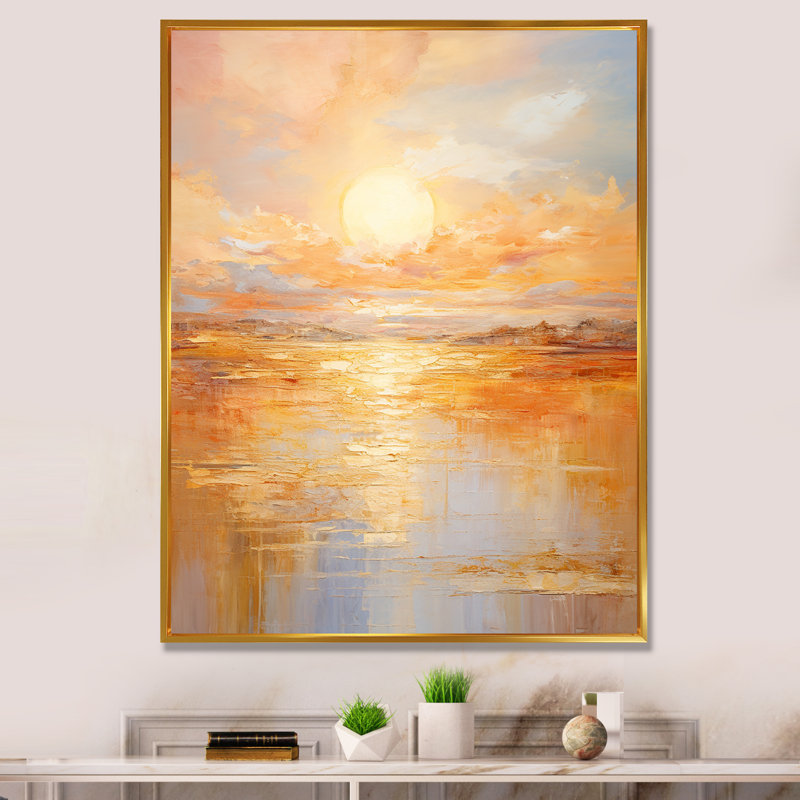 Jahwan Bold Sunset Golden Collage I - art mural coucher de soleil, Cadre flottant doré, H 32 po x l 16 po x P 1 po
