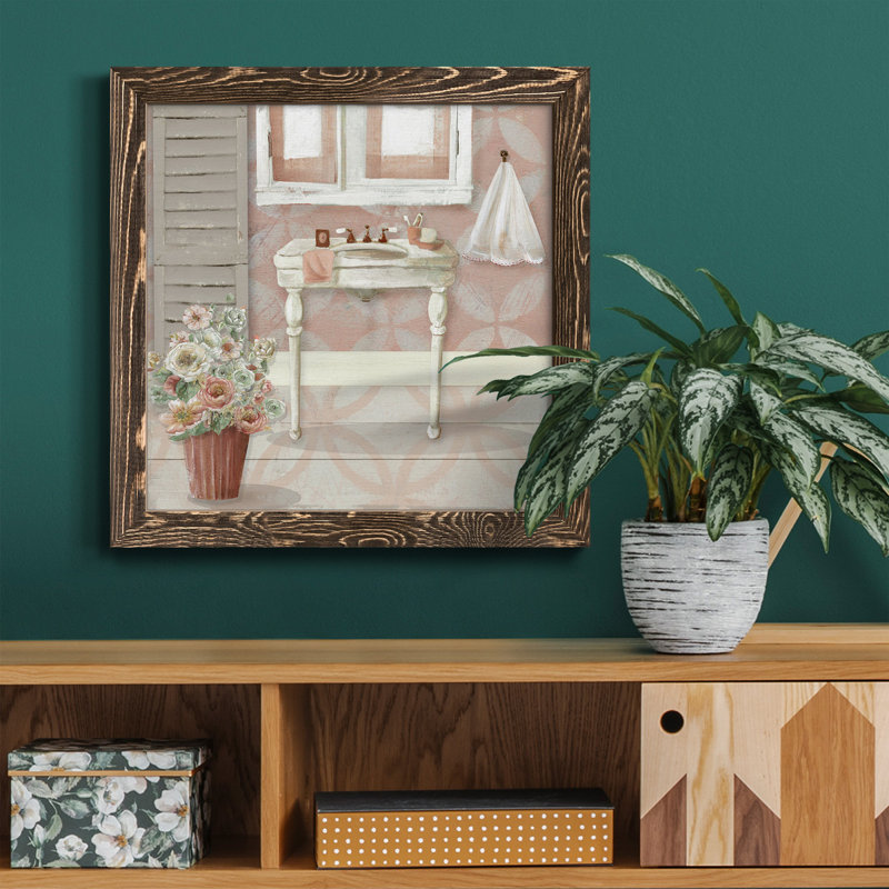 «Blush Springtime Wreath II», reproduction carrée sur toile, H 34,5 po x l 34,5 po x P 1 po, Cadre noyer