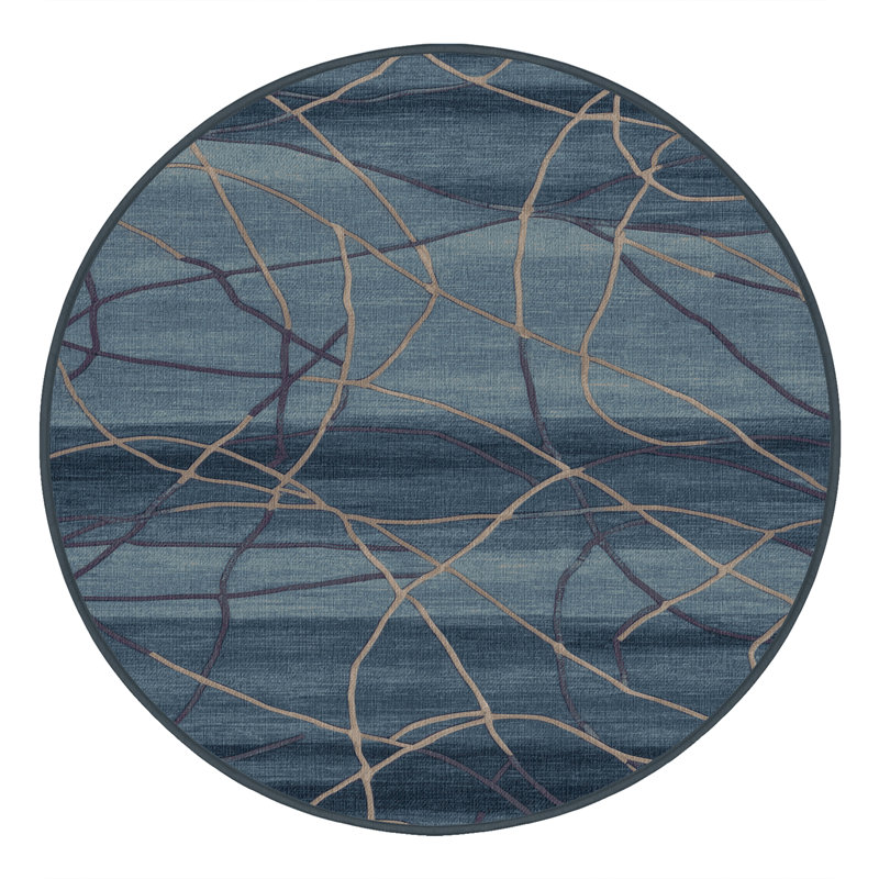 Tapis abstrait gris lavable à la machine, Rond 4 pi