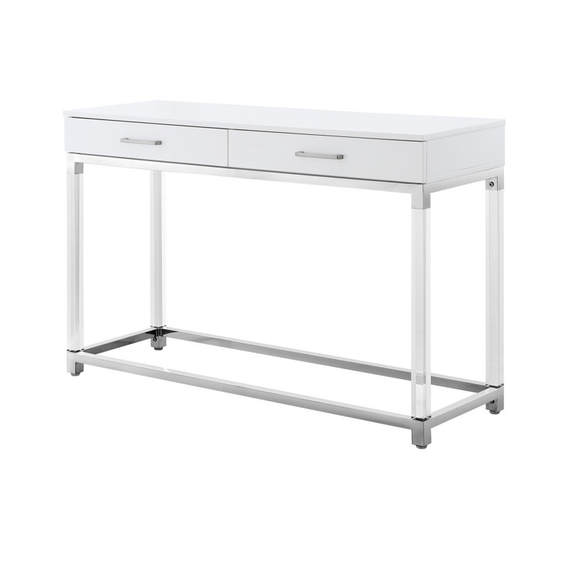 Ungar Maximo Console Table For Entryway Living Room, White/Chrome