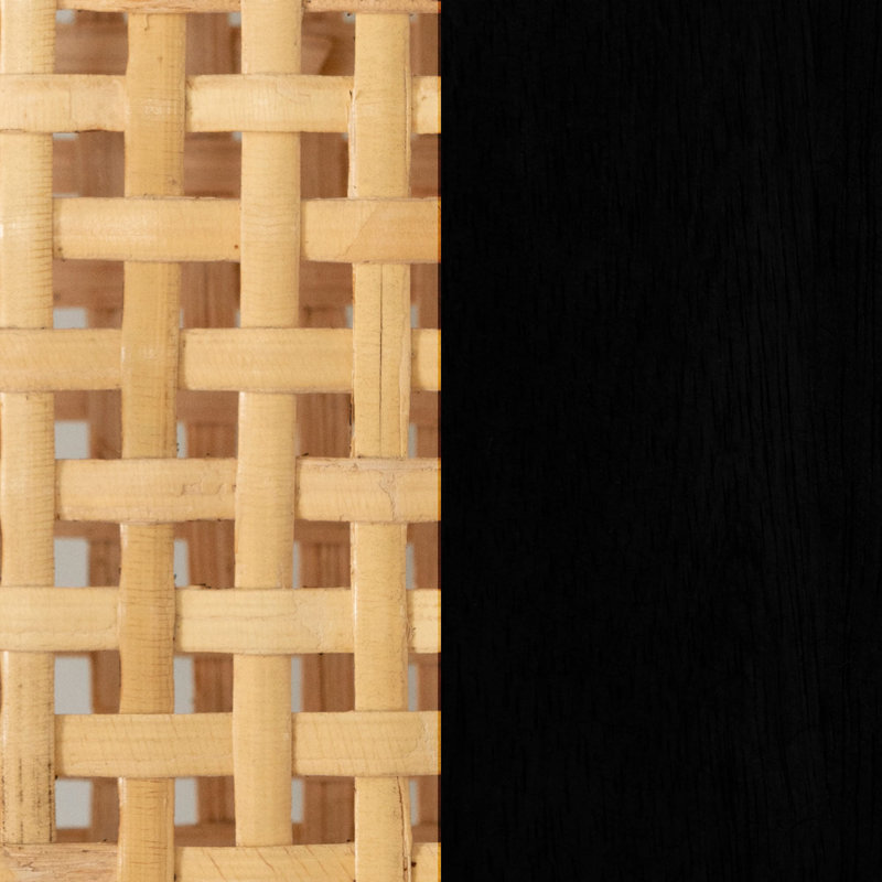 Balka 43" Black and Natural Rattan Teak Bar Stool