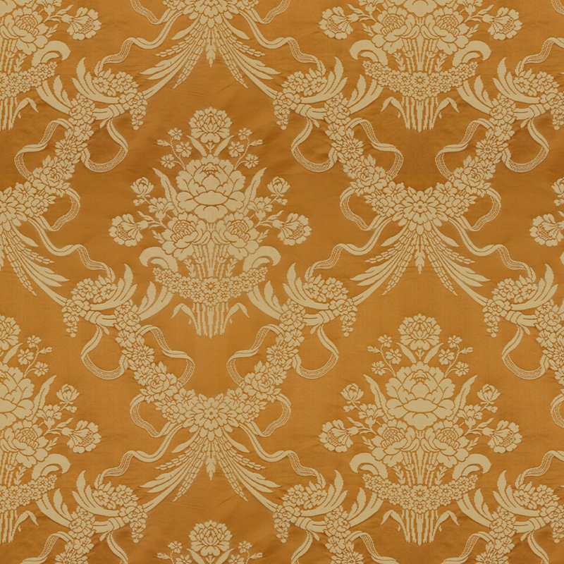 Charlieu Lampas Cotton Blend Fabric, Cognac/Ivoire