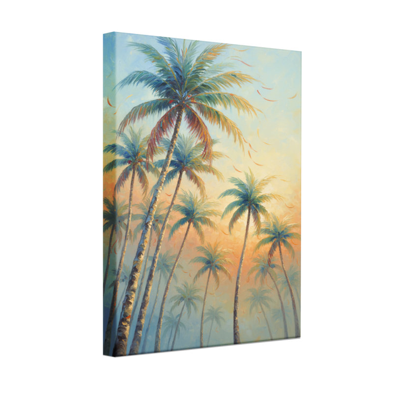 «Plants & Flowers Palm Trees Sunset Sky Gradient», reproduction d'art sur toile, H 36 po x l 24 po