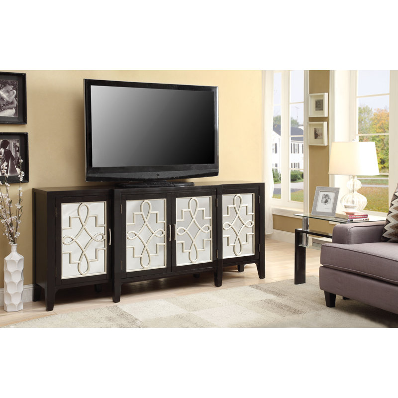 Armoire console en bois avec 4 portes en miroir Joel, Noir antique