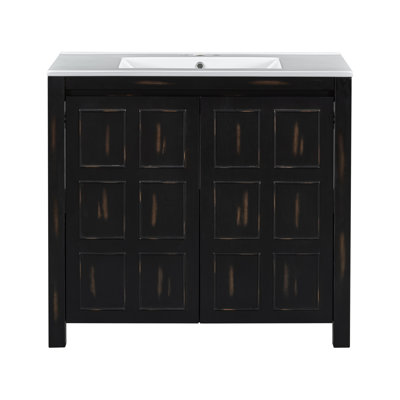 72" Double Vanity Bathroom Set with Retro Espresso Cabinet - Separate Ceramic Sinks, Soft-Close Doors & Adjustable Shelf - Stylish Bathroom Organization