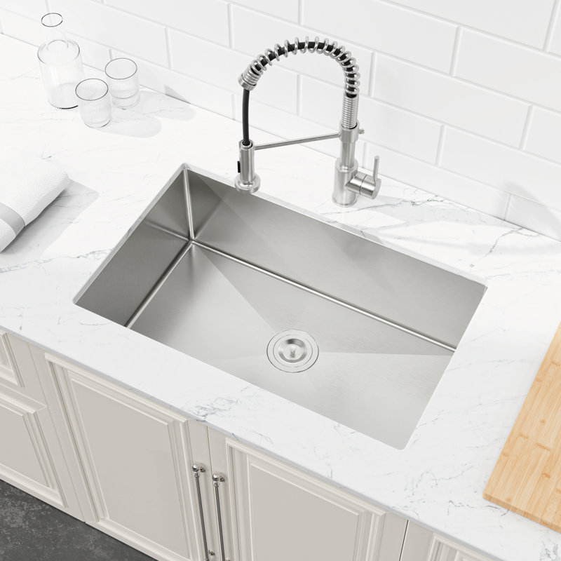 Évier de cuisine encastré à simple cuve 30 "en acier inoxydable avec crépine, Nickel brossé