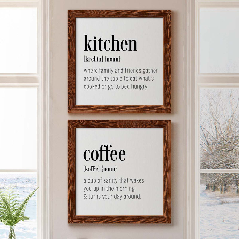 Kitchen Kitchen - Ensemble de 2 encadrements d'art textuel sur toile, H 20 po x l 40 po x P 1,5 po, Cadre noyer