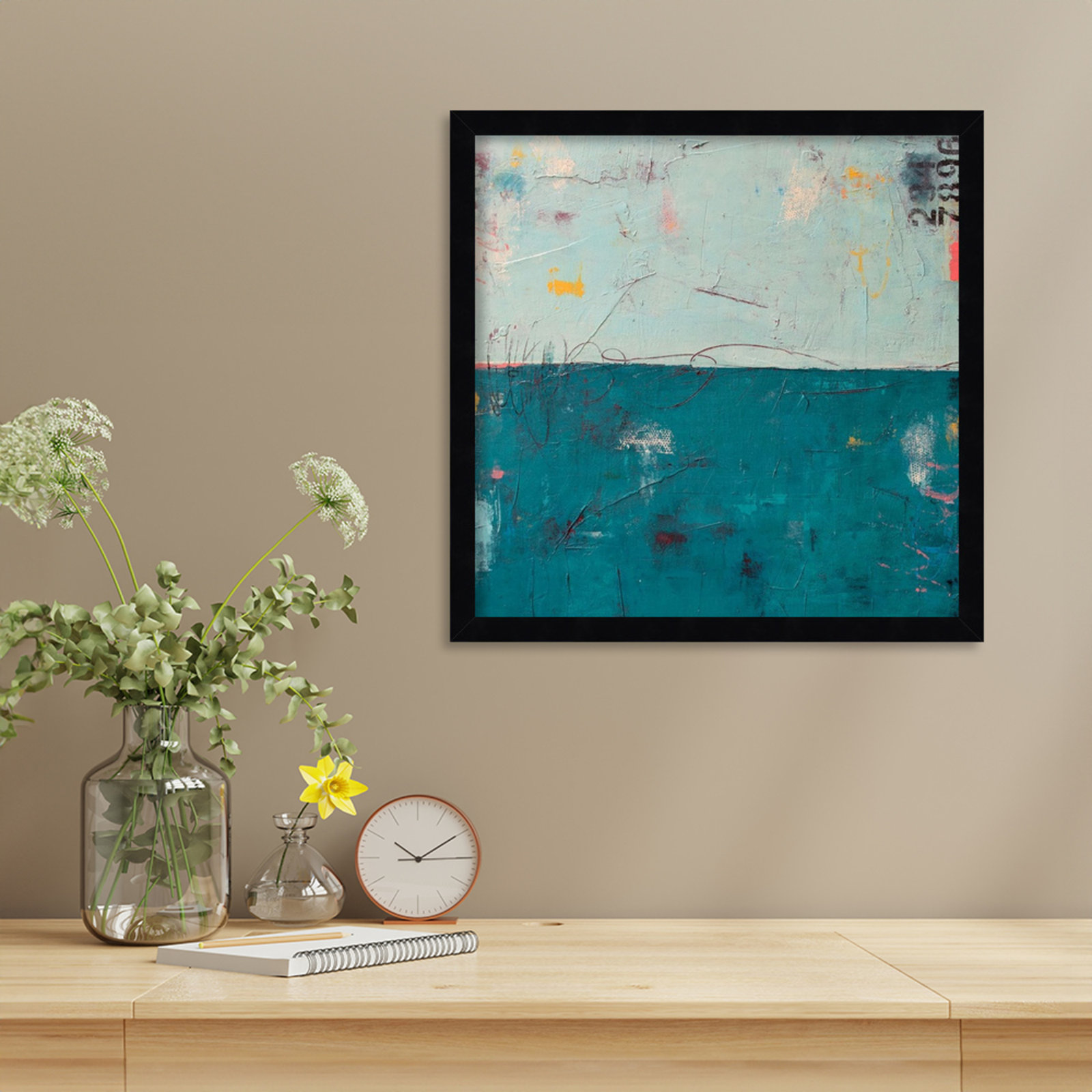 Blue Bay Hideaway Print by Erin Ashley, 17" H x 17" W, Black