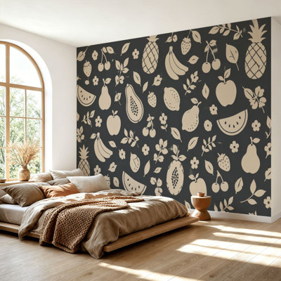 Wall Mural Peel and Stick Wallpaper Seamless Fruit Bananas Pineapples Dark Self-Adhesive Removable Contact Paper Wall Decor for Living Room Bedroom 69"H x 96"W