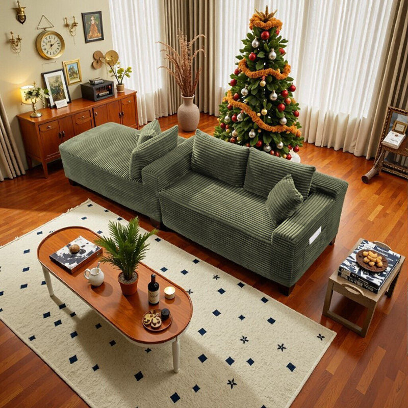 Canapé modulaire en U à assise profonde avec revêtement en velours côtelé moelleux, aucun assemblage requis, 5, Vert