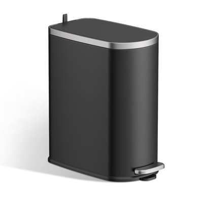 2.6 Gallon Slim Bathroom Trash Can With Slow-close Lid, Step Pedal, 9L Stainless Steel Garbage Can With Removable Inner Bucket, Built-in Odour Filter, Small Wastebasket For Bathroom, Toilet, Home Office, Bedroom