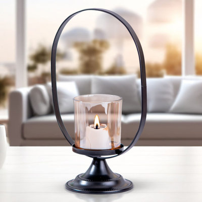 Black Metal Tealight Holder With Glass Accent