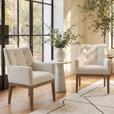 Upholstered Tweed Solid Wood Leg Accent Armchair