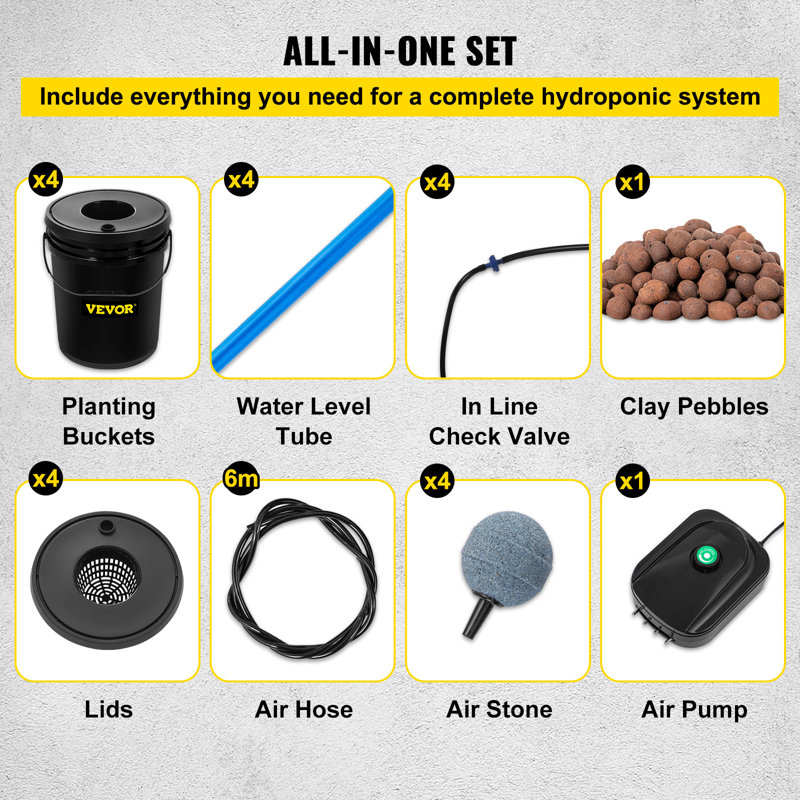 Black 5 Gallon 4-Bucket Hydroponic System for Indoor/Outdoor Use