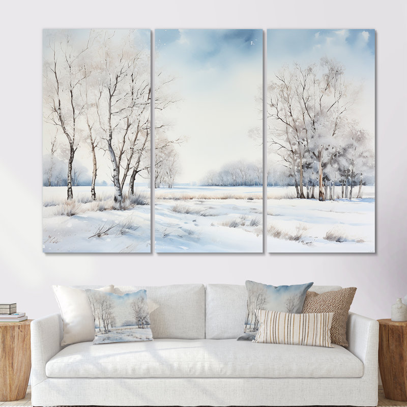 Neige, hiver, minimalisme, paysage I - ensemble d'art mural neige, Toile tendue, H 32 po x l 48 po x P 1 po